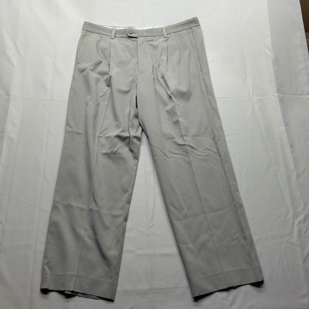 Tommy Bahama Mens 38x30 Silk Cotton Pleated Khaki Tan Dress Pants Trousers 0287